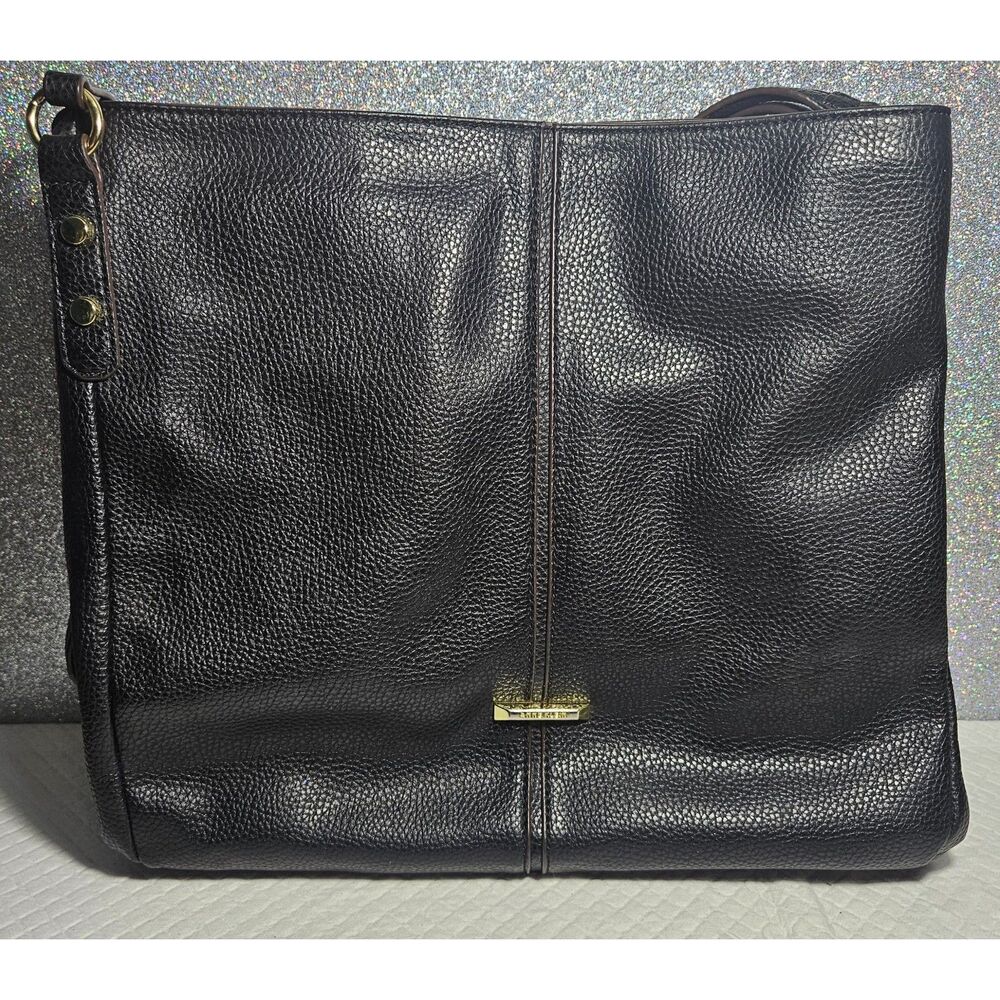 Anne Klein Black 3+ Section‎ Pebbled Leather Tote Polka Dot Lining Work Y2K Chic